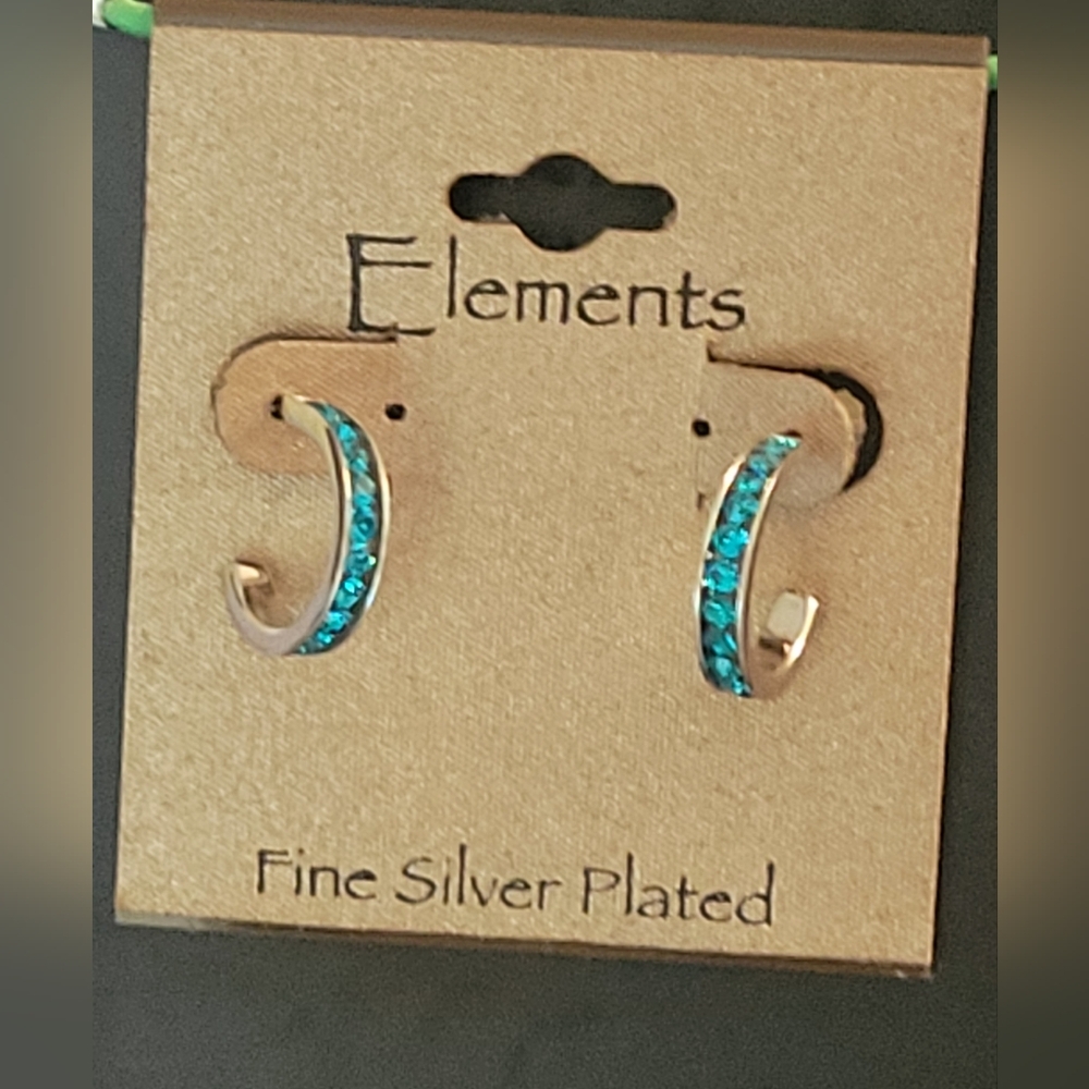 ELEMENTS With Swarovski Aqua crystals, silver 925 Plated hoop earrings